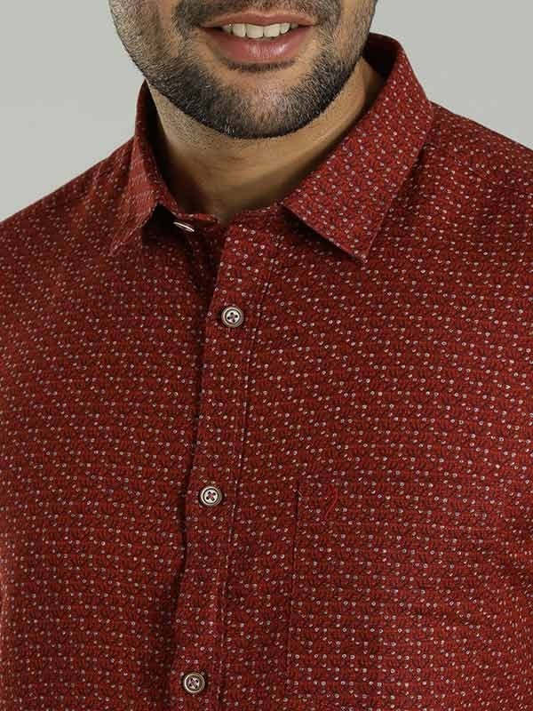 Indian Terrain Men's Slim Fit Full Sleeve All Over Print Red Shirt
